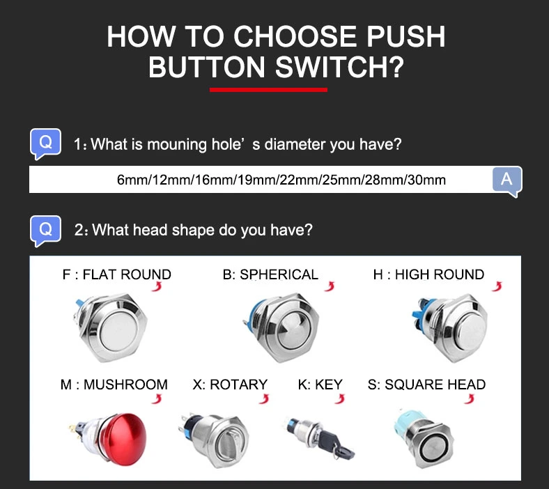 22mm LED Metal Push Button Switches with Power Symbol on off Switch