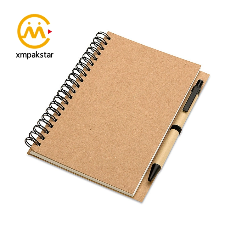 Factory Supply Custom Recycle Paper Cover Spiral Bound Journal Black Kraft Notebook for School