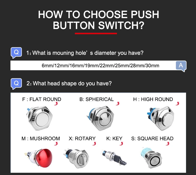 Pushbutton 16mm Metal Push Button Switch Self-Locking Latching Push Button Switch