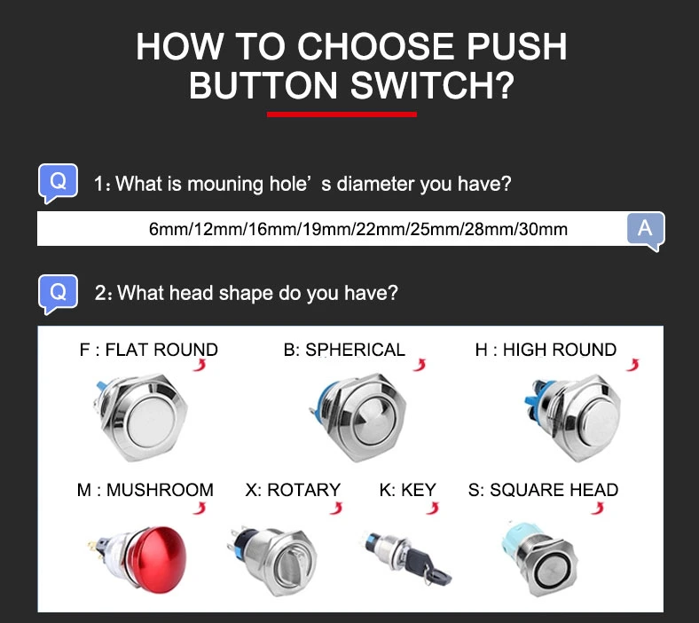 16mm 15A Metal No Nc Push Button Switch Momentary LED Push Button Switch