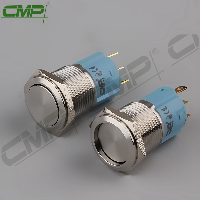 CMP 16mm Latching Vandal Resistant Flat Push Button Switch