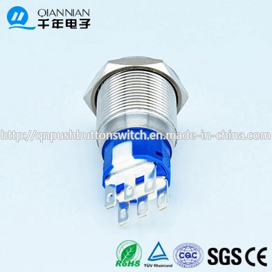Qn19-C6 Momentary|Latching 19mm Flat Head 2no 2nc Gold Finish Momentary Switch