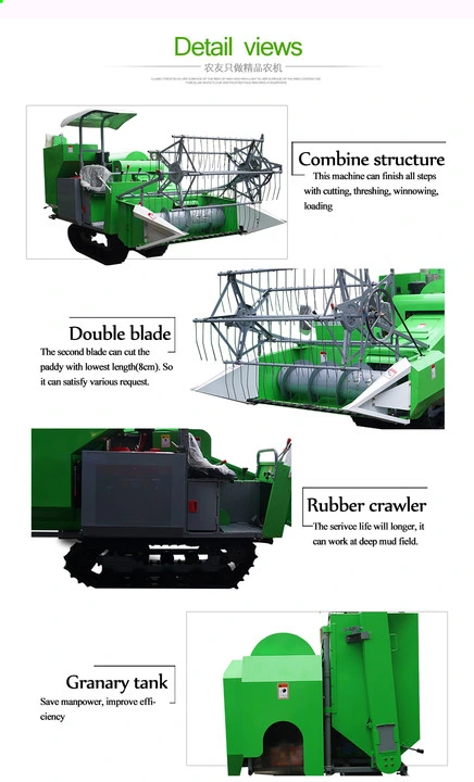 Factory Supply Mini Rice Combine Grain Harvester with Crawler