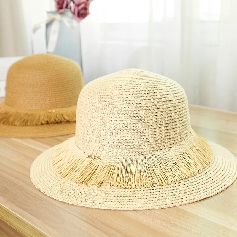 Men's Straw Hats, and Women's Double Brim Straw Hats with Tassels, Iron Bands Beach Shades Hats, Tassels Straw Hats, Straw Caps with Tassels