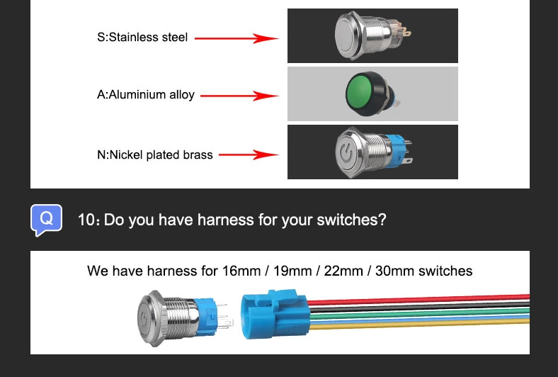 22mm 240V Momentary Push Button Waterproof LED Wired Push Button Switch