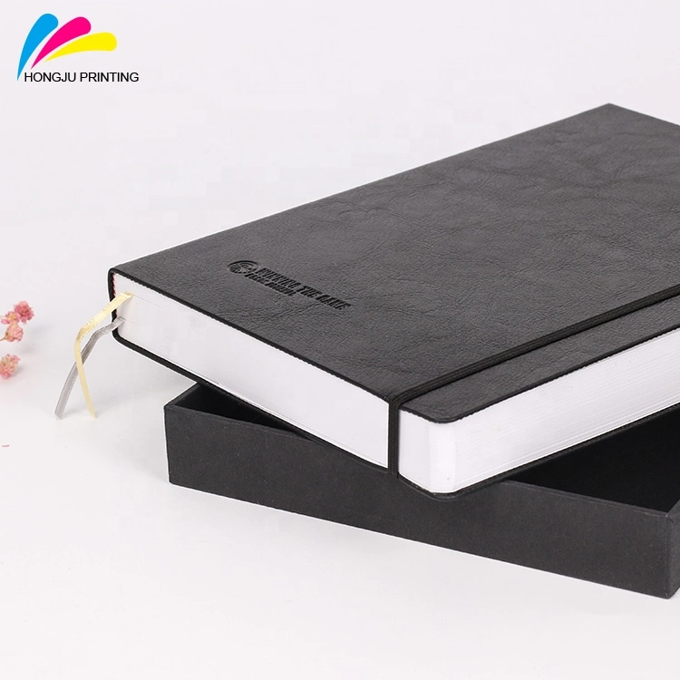 Luxury Custom Design Logo Embossed Black Leather Notebook