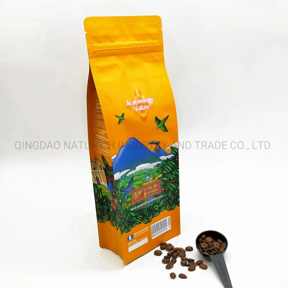 400g Coffee Packaging Bag Matt White Quad Seal Coffee Bag Flat Bottom Food Bag