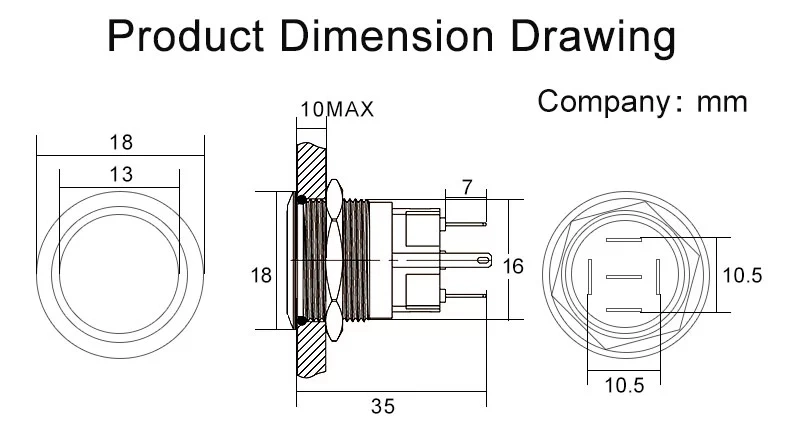 Latching Push Buttonmetal Power Symbol 4 Pin 12mm Pneumatic Push Button