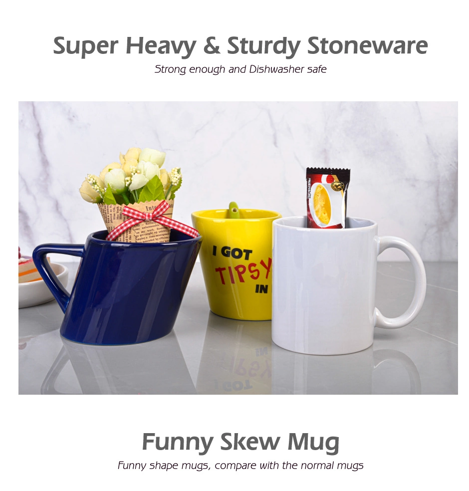 11 Oz Stoneware Funny Skew Coffee / Tea Mugs - Ceramic Porcelain Coffee/Tea Mug - Stoneware Coffee Mug