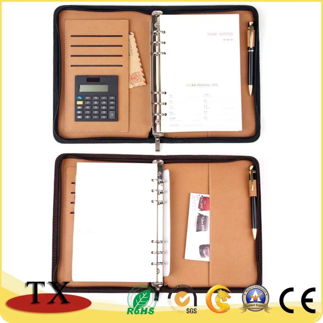 Business PU Leather Hardcover Loose-Leaf Journal Notebook with Zipper