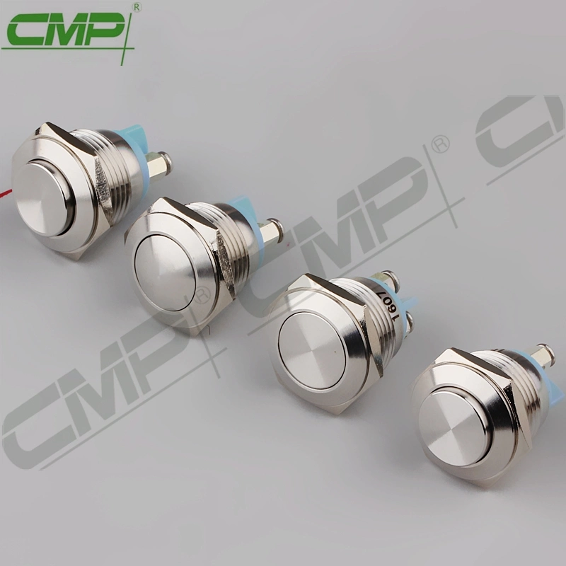 16mm Metal Momentary Stainless Round High Flat Push Button Switch