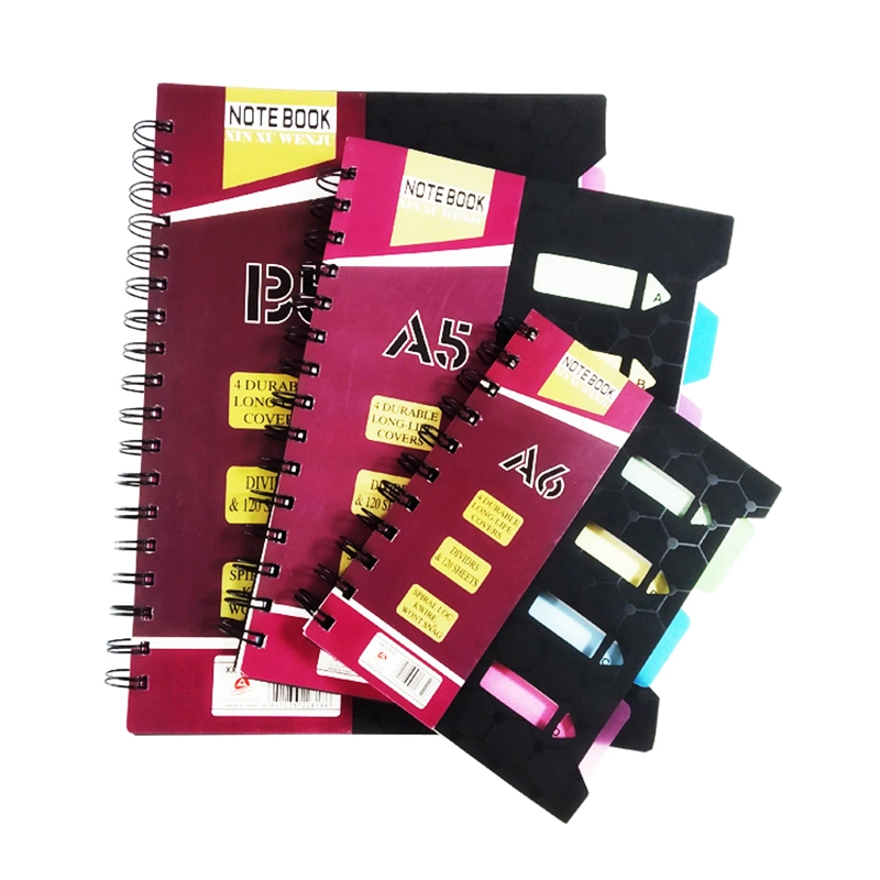 3 Subject Plastic Cover A6 Spiral Notebook with Divider