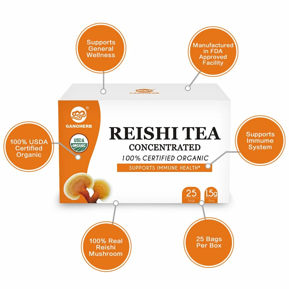 Organic Reishi Mushroom Herbal Tea with Ganoderma Reishi Extract