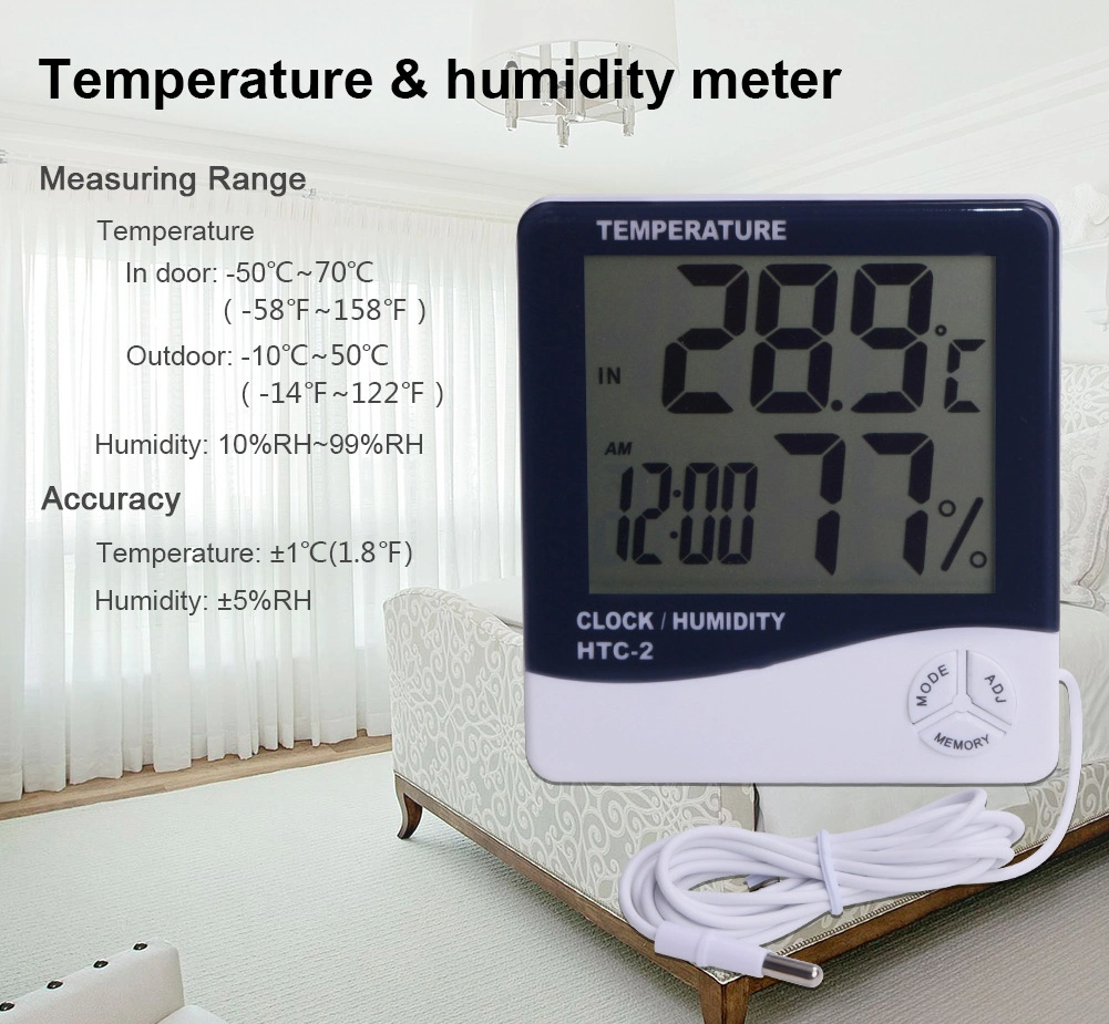 Indoor and Outdoor Dual Temperature Display Thermohygrometer High Precision Electronic Thermometer with Temperature Sensor