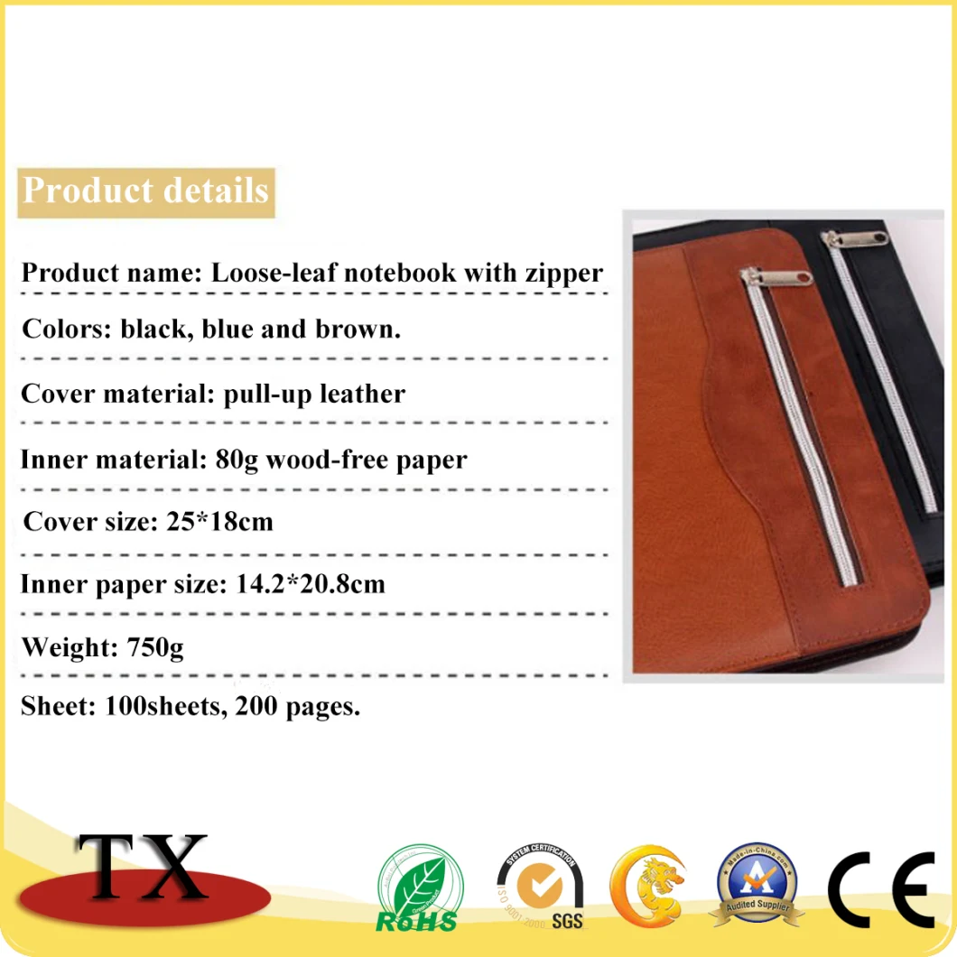 Daily Use Eco-Friendly B5 A5 Business Notebook with Zip Diary