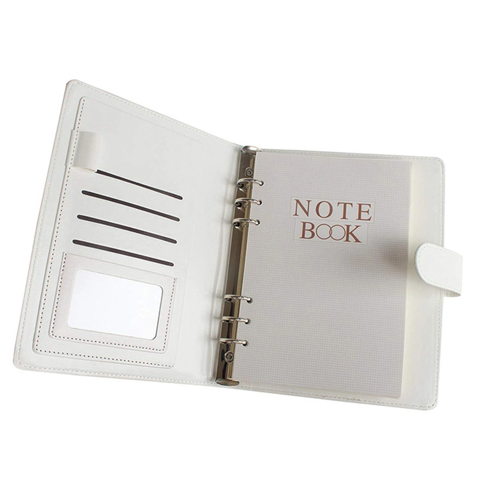 White Embossed Logo Refillable A4/A5 Leather Ring Binder Notebook