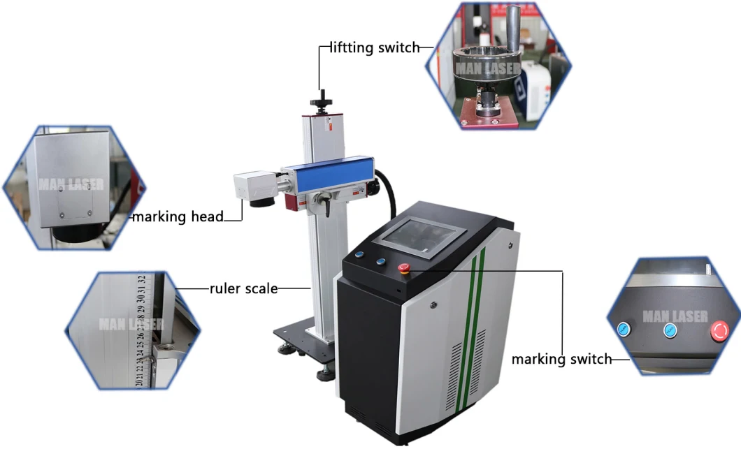 50W Lifting Type Flying Laser Marking Machine for Bottles or Production Line