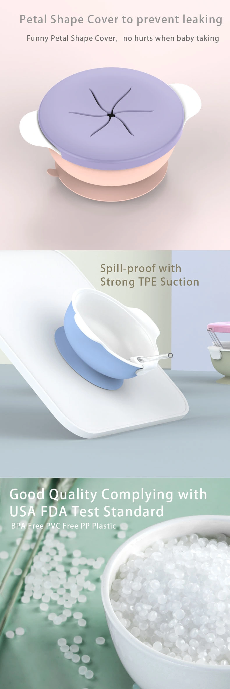 Kid Tableware Suction Feeding Bowl Spill Proof with Lid for Baby