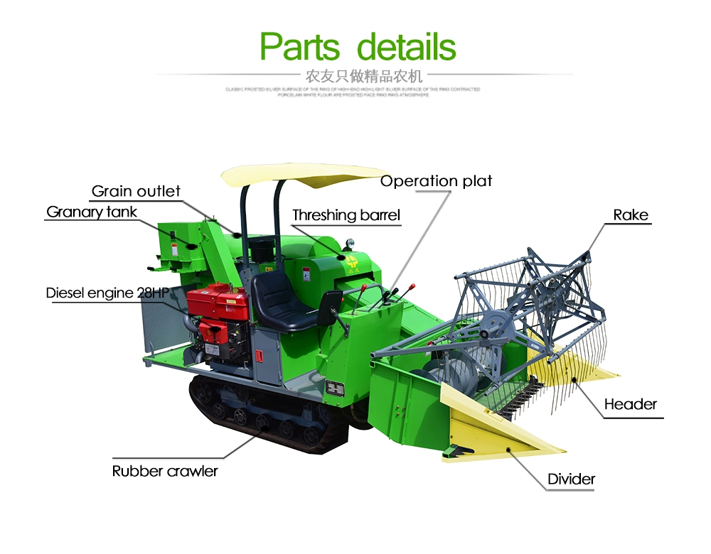 Factory Supply Mini Rice Combine Grain Harvester with Crawler