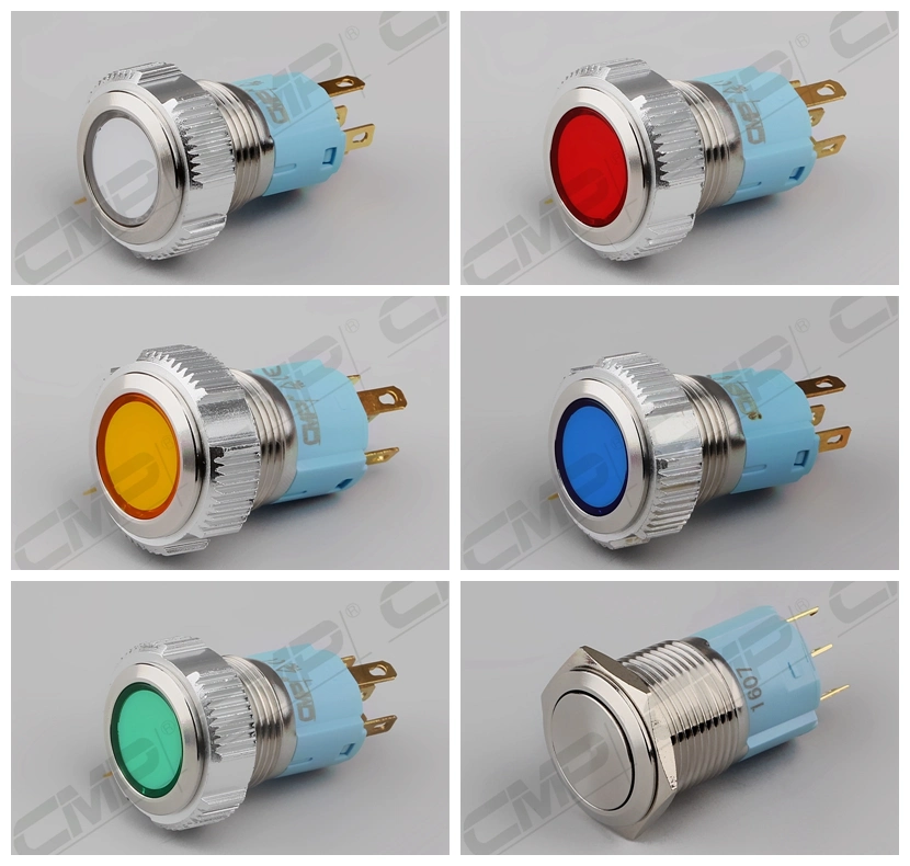 Metal Momentary or Latching Illuminated Push Button 16mm Colored Button Switch