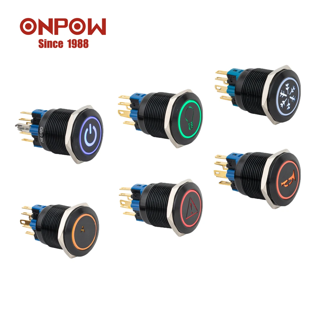 Onpow Push Button Metal Switch 22mm with Waterproof LED Light Gq22 (UL, CCC, RoHS, Reach, CE)