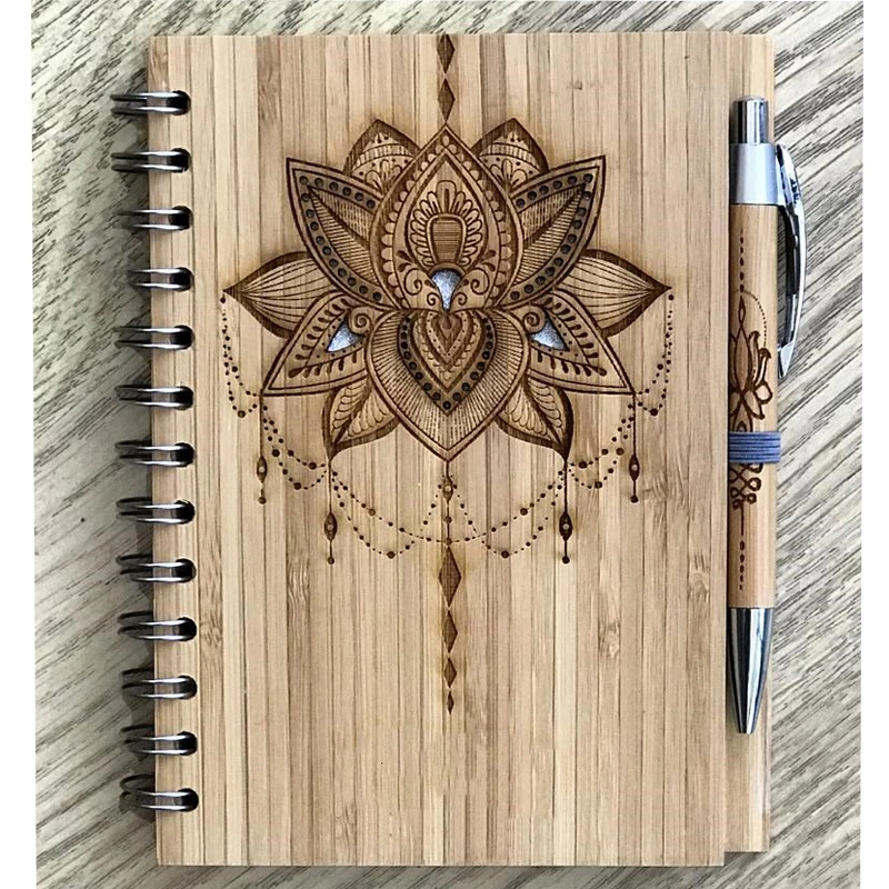 Lotus Flower Eco-Friendly Bamboo Notebook Personalised Memo Pad Stationery