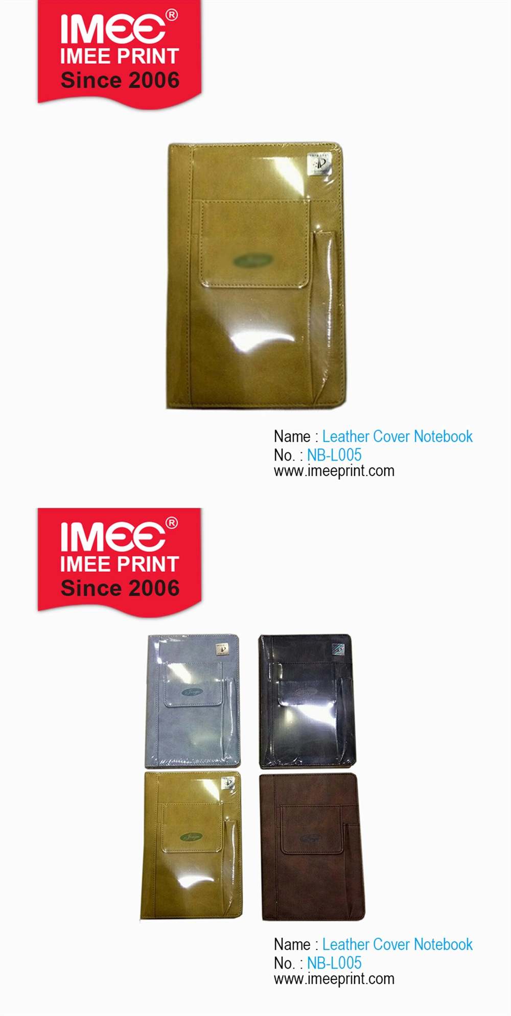 Imee Printing Custom Dairy Cheap PU Cover Leather Cover Notebook with Pocket
