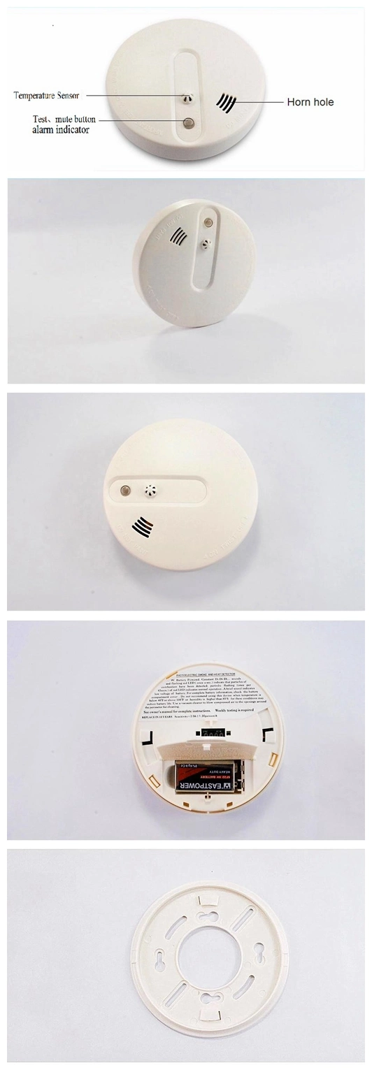 High Temperature Photoelectric 9V Battery Operated Optical Heat Sensitive Detector Sensor with Smoke Alarm