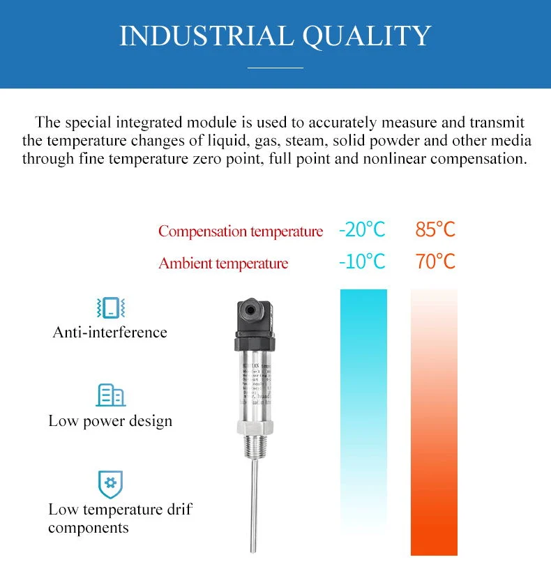 Hydraulic Oil Temperature Transmitter Stainless Steel 4-20mA Boiler Water Temperature Sensor