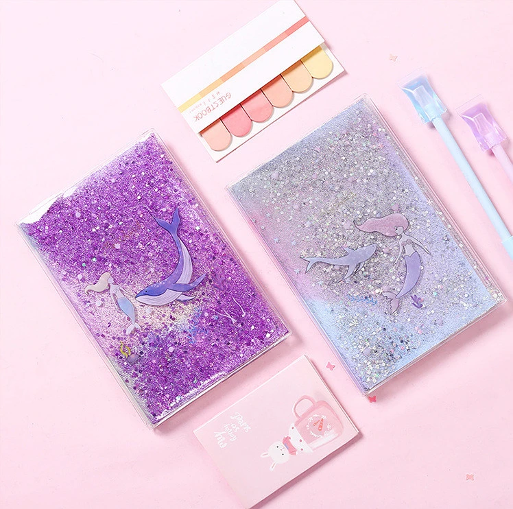 Promotion Quicksand Sequin Cute PVC Liquid Paper Journal Notebook