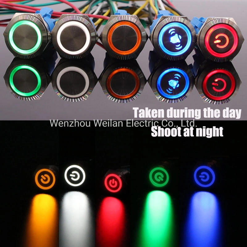 16mm Waterproof Metal Push Button Switch LED Light Black Momentary Latching Car Engine PC Power Switch 5V 12V 24V 220V Red Blue