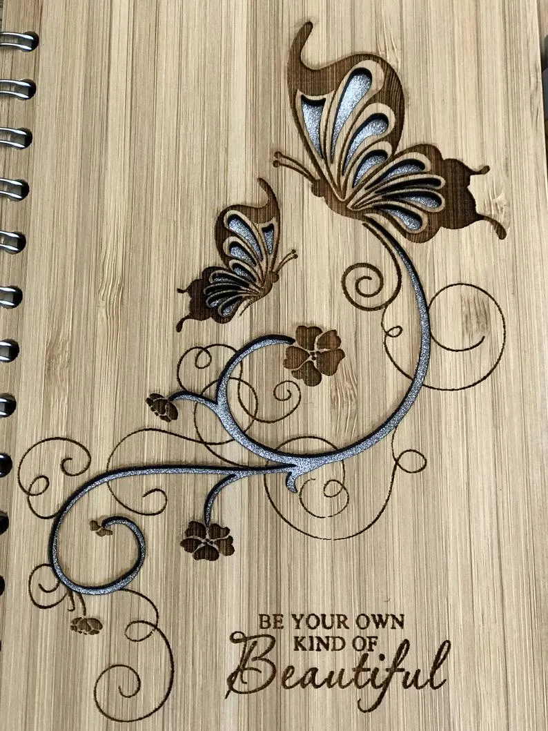 Personalised Notebook with Bamboo Cover Butterfly Design Eco-Friendly Office Supply