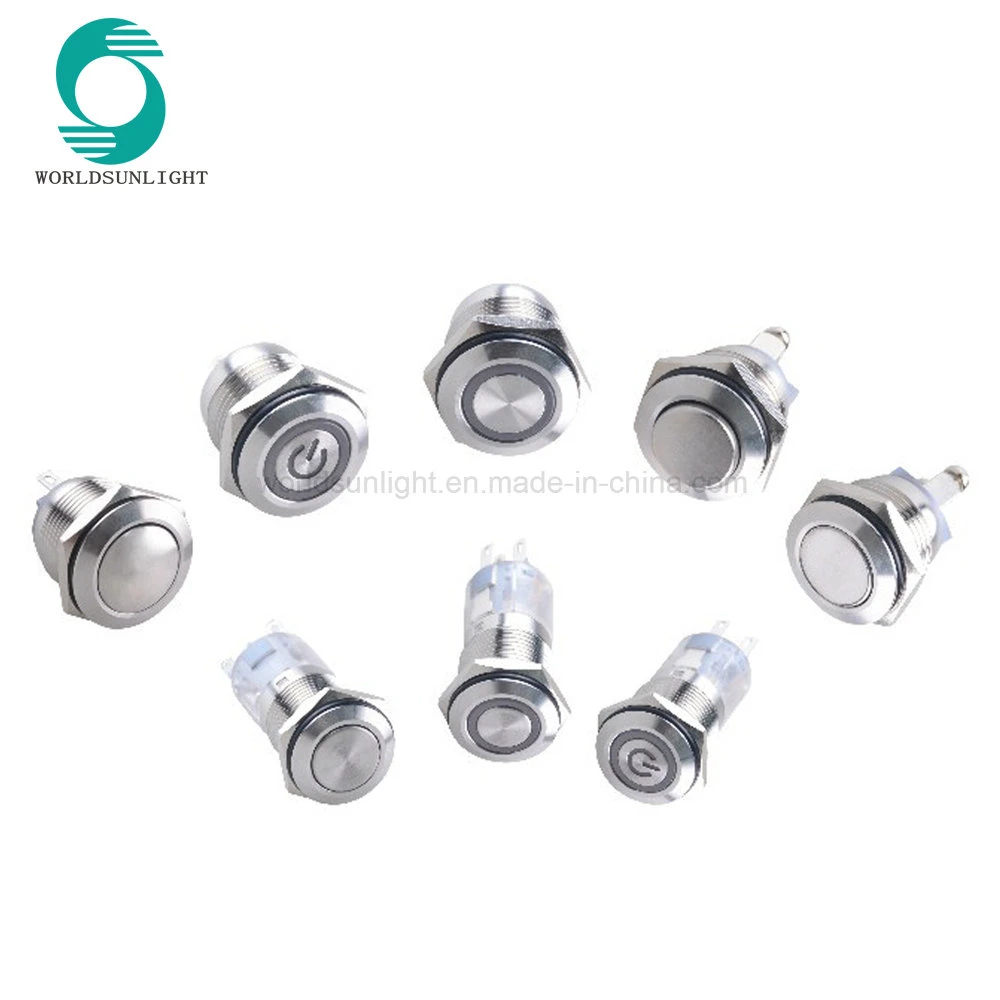 16mm Flat Round Front Head on-off Power Logo Ring Illuminated Waterproof Light Push Button Switch