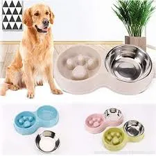 Pets Slow Feeder Bowl for Small Medium, Stainless Steel Water Bowl with Non-Skid, Double Bowl Pet Feeding Station Esg12366