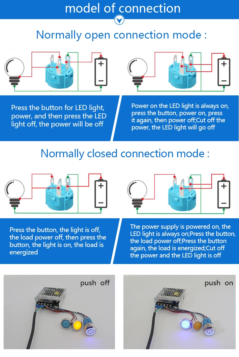 Waterproof Brass Nickel Self-Locking Ring LED and Power Illuminated Metal Push Button Switch