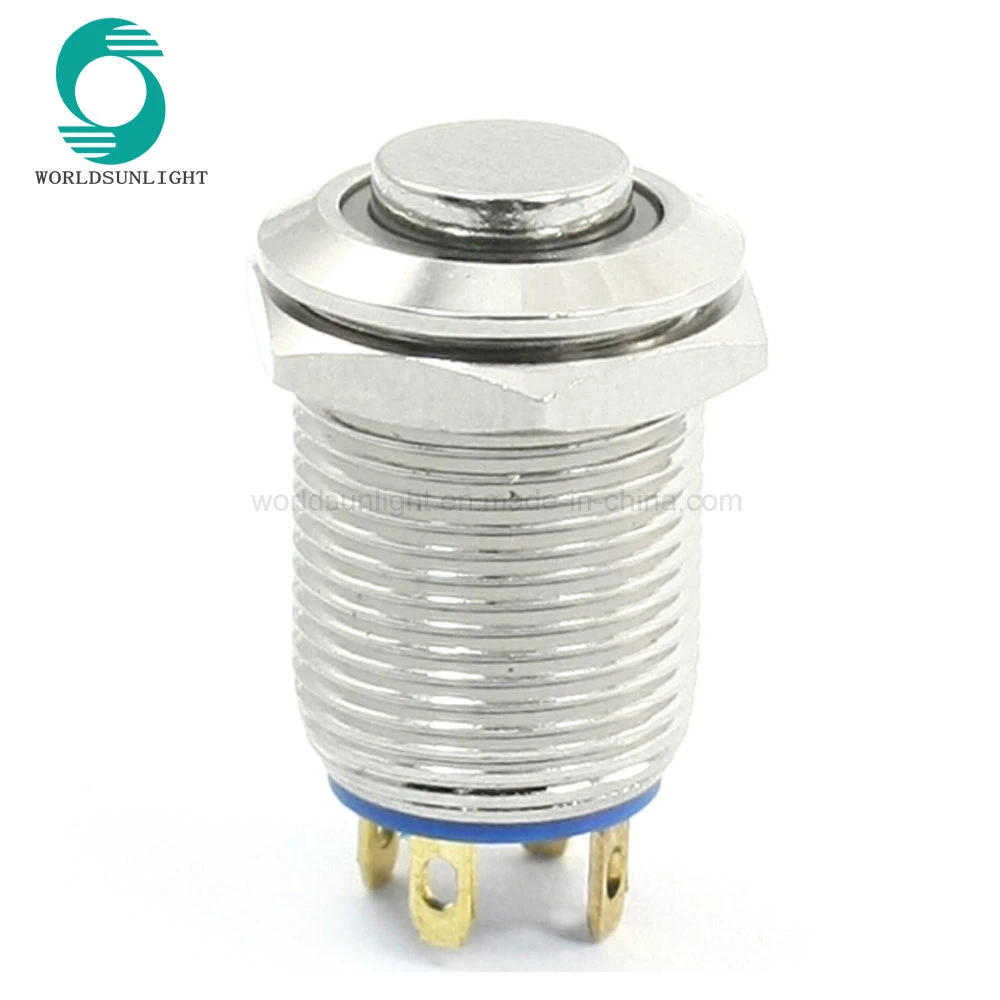 Diameter 12mm 3V Red LED High Flat Momentary Metal Stainless Steel Pushbutton Switch