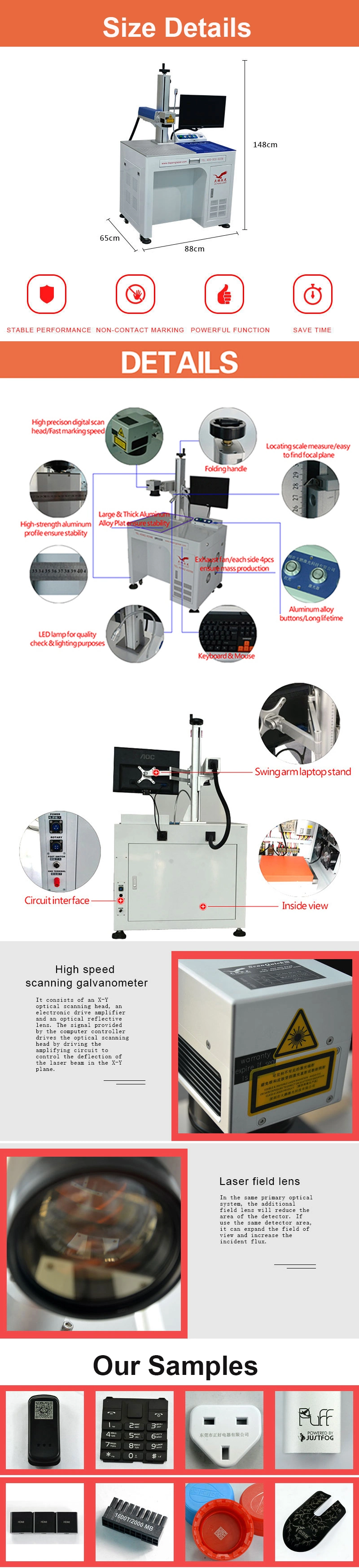 Dapeng 20W Mopa Laser Marking Machine for Stainless Steel Color Mark Aluminum Black Engraving