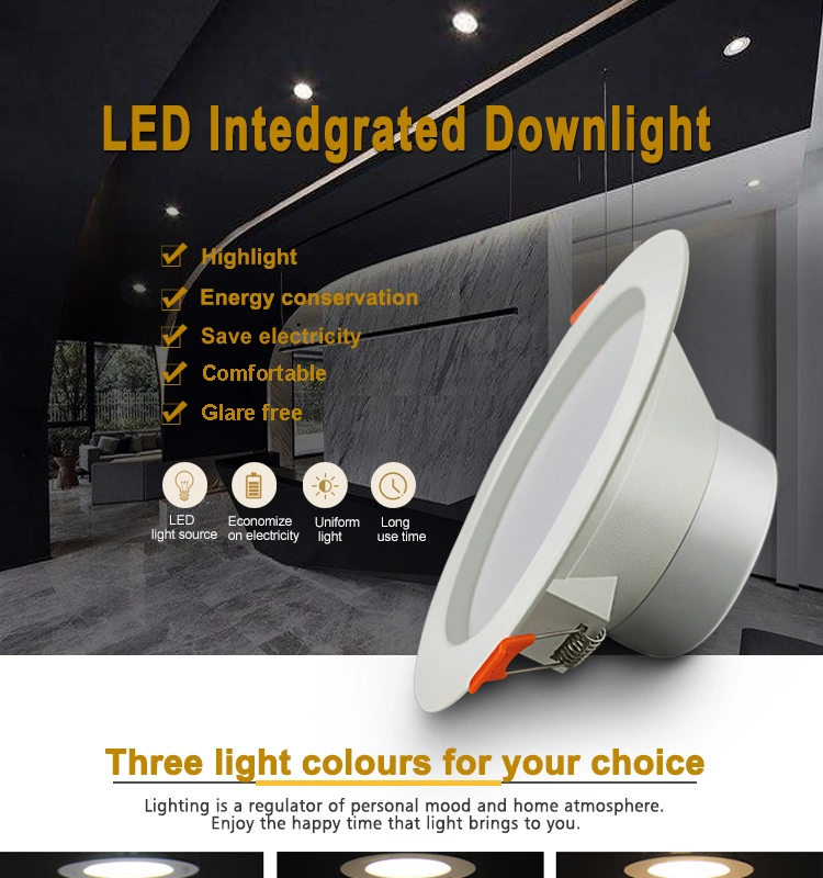 5W, 7W, 12W, 15W, 18W, 22W Round LED Ceiling Light Recessed Down Light Light Colour Customerized