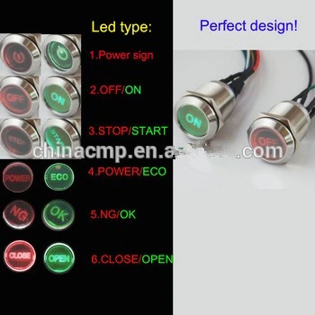 Bi-Color LED Metal Black Push Button Switch with on off Symbol