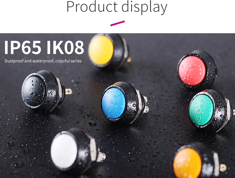 12mm Domed Colorful Aluminum 1no Nylon Push Button Momentary Pin Terminal Switch