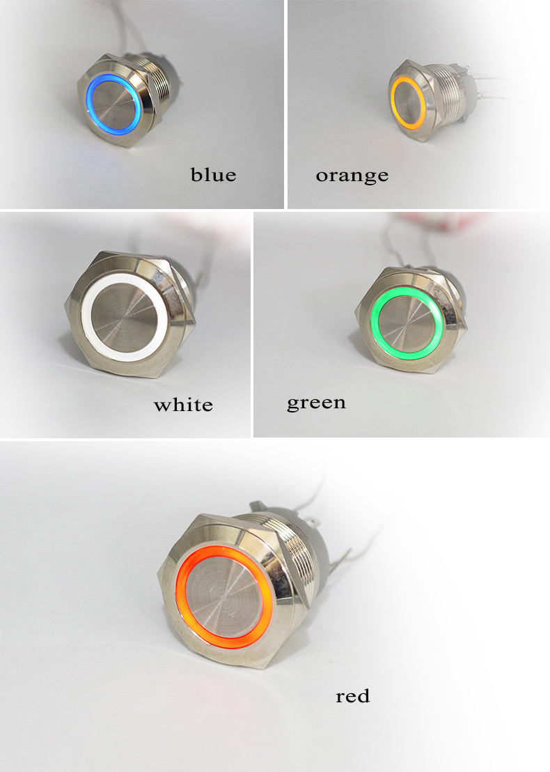 22mm Metal Waterproof Momentary LED Push Button Switch with 12V 24V Ring LED Illumination