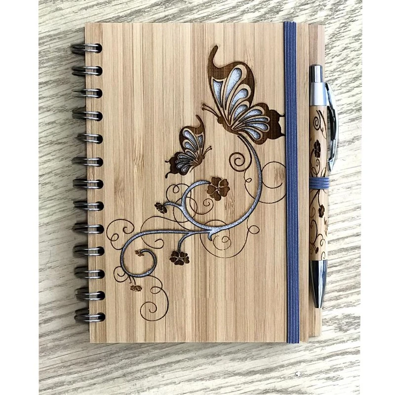 Personalised Notebook with Bamboo Cover Butterfly Design Eco-Friendly Office Supply