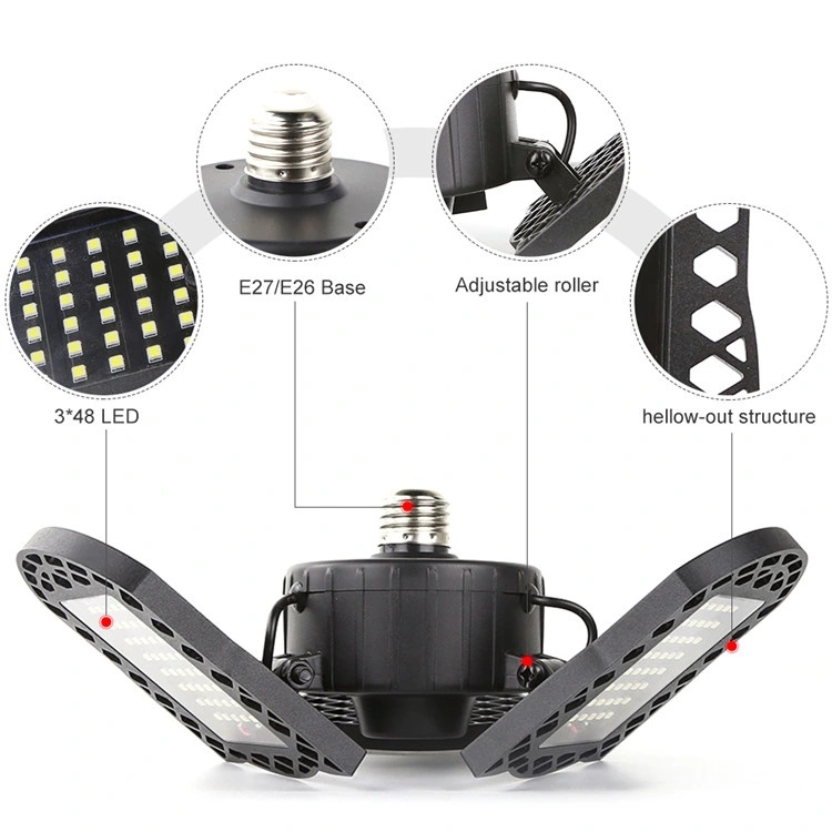 Foldable Fan Shape 45W Residential Lighting E27 Base Fan Blade LED Trefoil Bulb Lamp