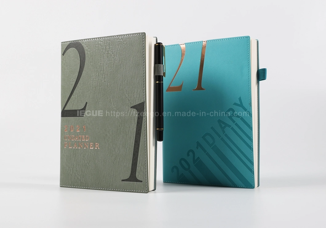 Classic Design Lay Flat Journal Perfect Binding A5 Soft Cover Notebook Colorful A4 Custom 2021 Diary Planner with Pen Holder