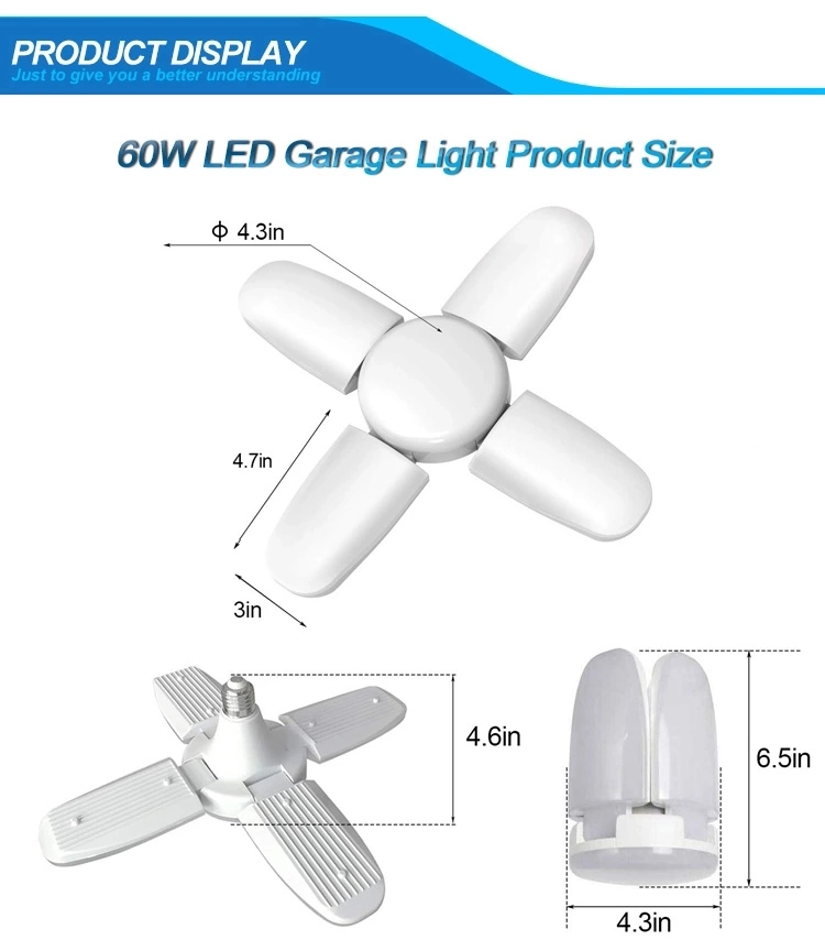 2020 Hot Selling Fan Blade LED Bulb Ceiling Fans with Lights Garage Light 60W E27 Foldable Ceiling Workshop Lamp Bulb