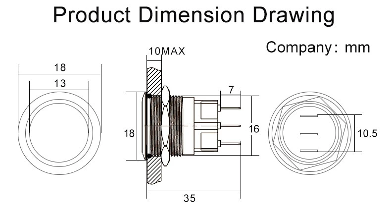 16mm DC 12V Momentary Self Reset 5 Pin Push Button Switch