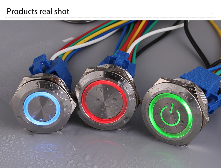 RoHS 30mm Flat Round Ring Illuminated Momentary Waterproof Push Button Switch