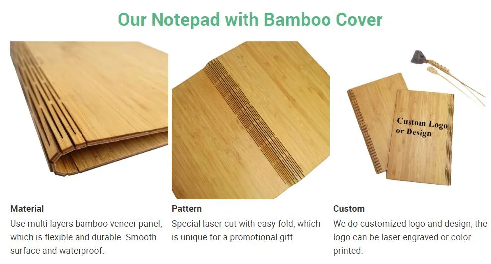 Laser Engraved Personalised Bamboo Cover Notebook Eco-Friendly Stationery Office Supply