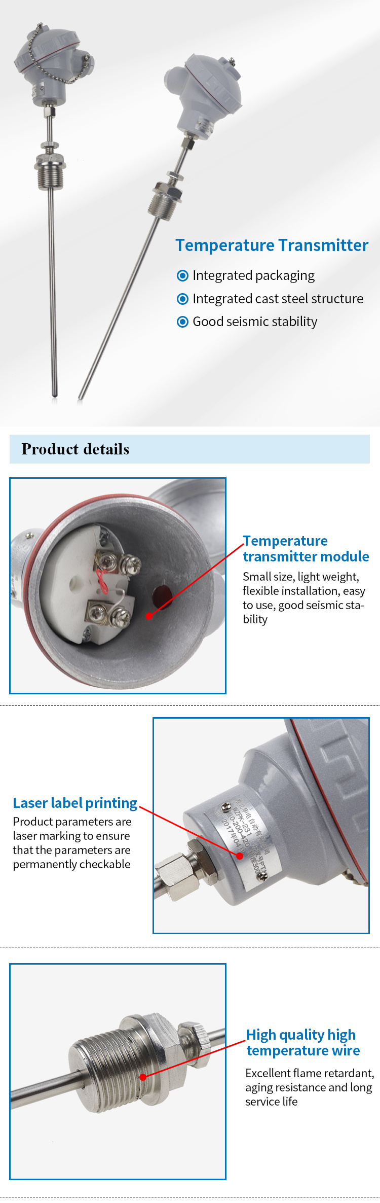Temperature Sensor Transmitter Probe Type Thermocouple PT100 Temperature Transducer