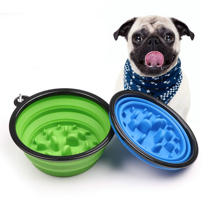 Pet Collapsible Slow Feeding Bowl with Hook Portable Dog Food Environment-Friendly Travel Maze Bowl Esg12695